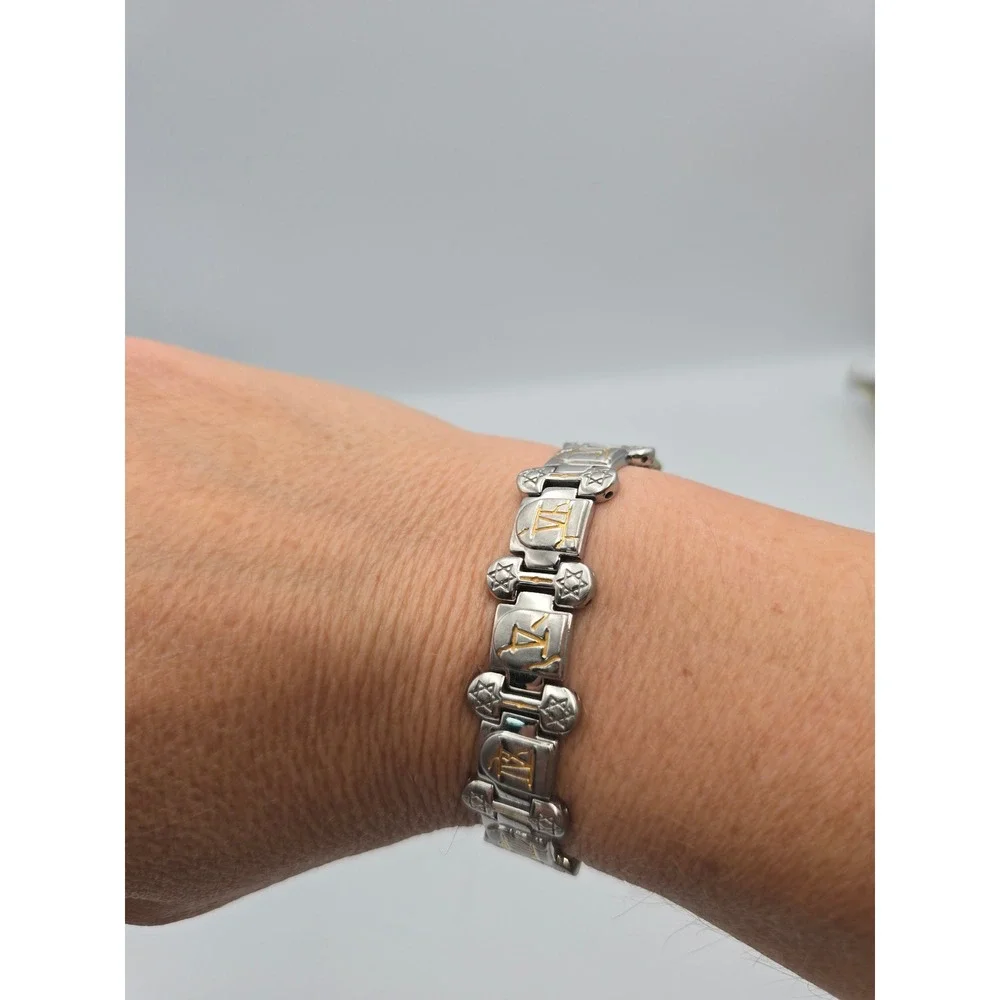 ABCD Ten Commandments Bracelet Unisex 8in Silver Gold Tone Religious Link Clasp‎